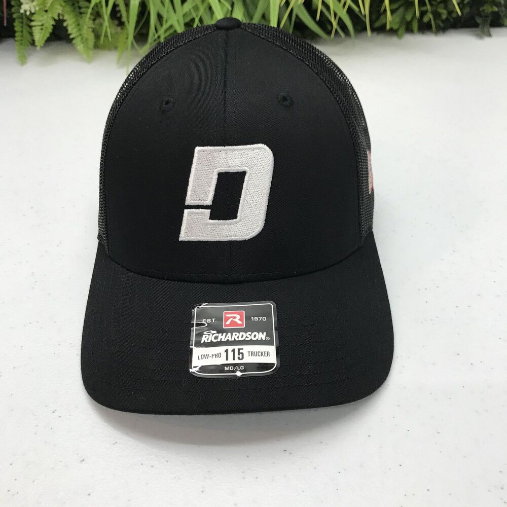 Richardson Hat Cap Snap Back Black Trucker Mesh Embroidered D USA Flag Mens